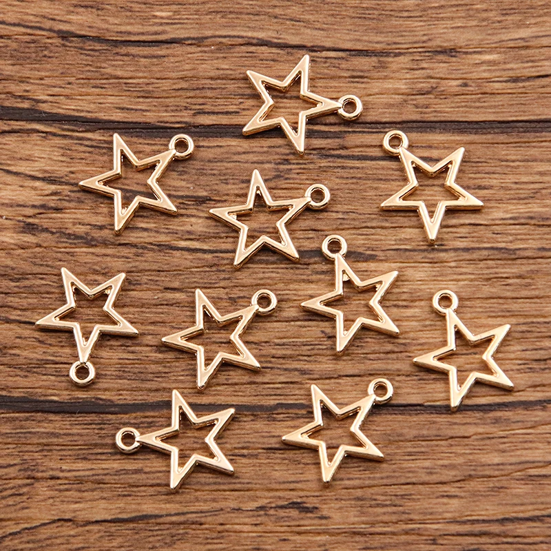 14*16mm 2 Color Hollow Star Charms Geometry Pendant Metal Alloy DIY Necklace Bracelet Earrings Marking 50PCS