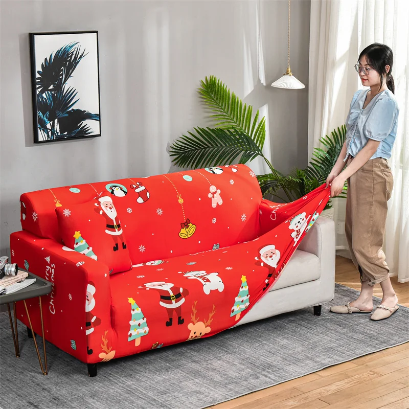 Holiday Decoration Sofa Cover Christmas Snowman Print Installation Simple Universal Sofa Cover