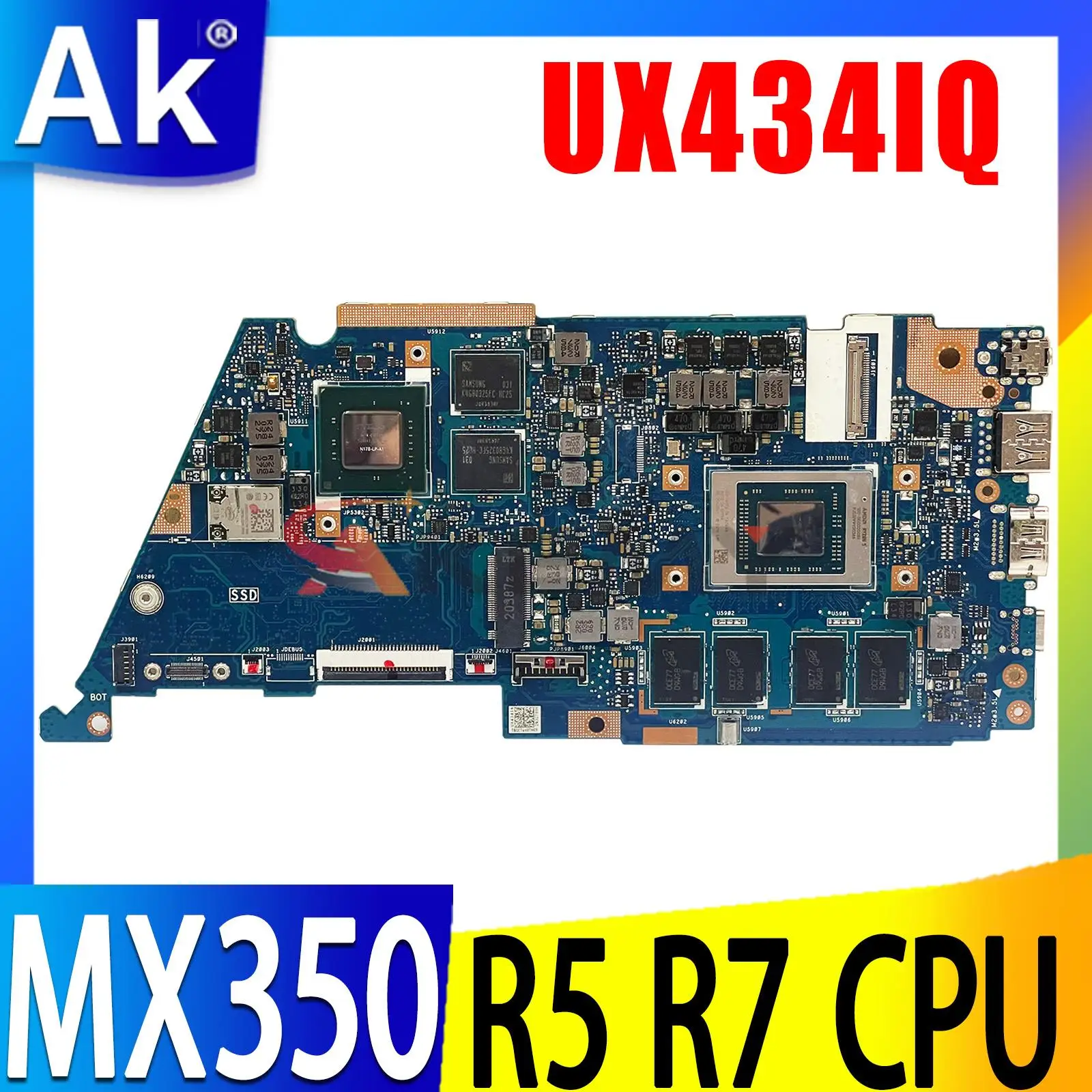 

UX434IQ Mainboard For Asus Zenbook 14 UX434IQ Q407IQ UX434I UX434 Laptop Motherboard AMD R5-4500U R7-4700U 8G 16G RAM MX350