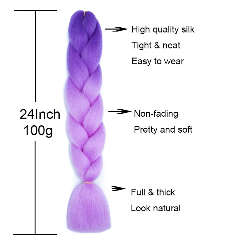 Synthetic 24Inch Long Jumbo Braids Extensions Yaki Straight Braiding Hair Afro Ombre Color Hair for Women 2