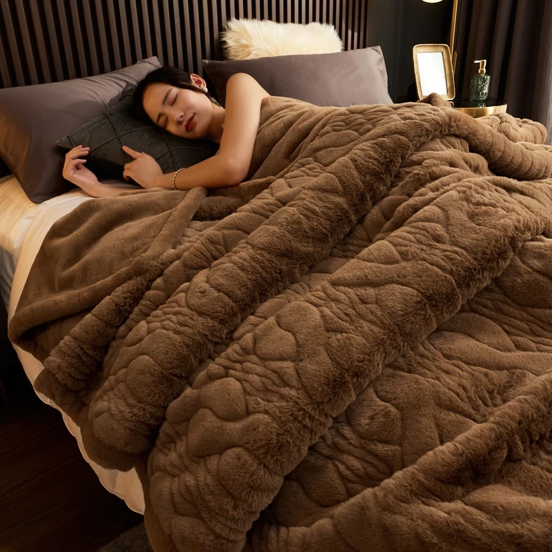 

Nordic Raschel Imitation Fur Blanket Cover Leisure Blanket Spanish Winter Quilt Double Solid Color Thick Blanket Home Textile