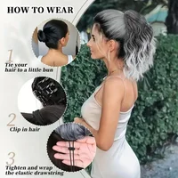 Extension capillaire synthétique courte ondulée brune blonde queue de cheval pince à griffe dans un Style postiche pour femmes 3