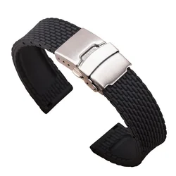 Universal Waterproof Silicone Watch Strap with Quick Release Folding Buckle - Available in Multiple Sizes - 18mm (Black)