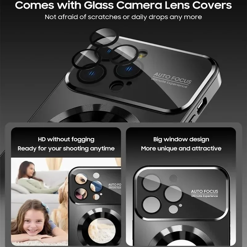 Elegant Glass Lens Protector Case with MagSafe Wireless Charging Compatibility