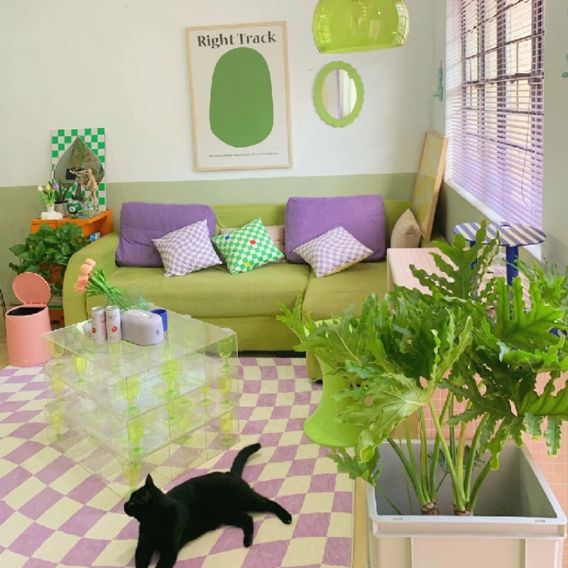 Carpet Modern Minimalist Retro Checkerboard Living Room Large Area Trendy Bedroom Girl Color IG Decoration Fluffy Thick Soft plush rug decorative carpet silk wool rug plush carpet imitated cashmere carpet