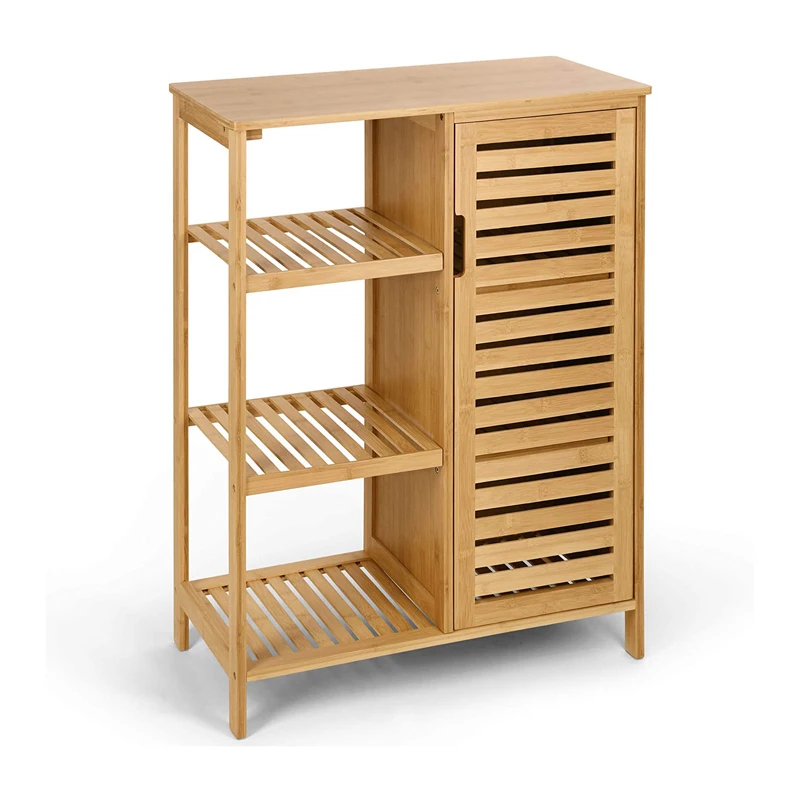 

3 Tier Shelves with Door Bamboo Bathroom Storage Cabinet for Bathroom Living Room Bedroom Kitchen