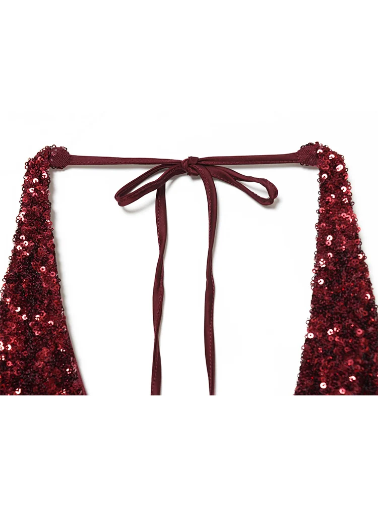 Sequins Halter Long Dress For Women Sleeveless Shining Evening Party Slimming Backless Dresses Female New Holiday Fashion Dress