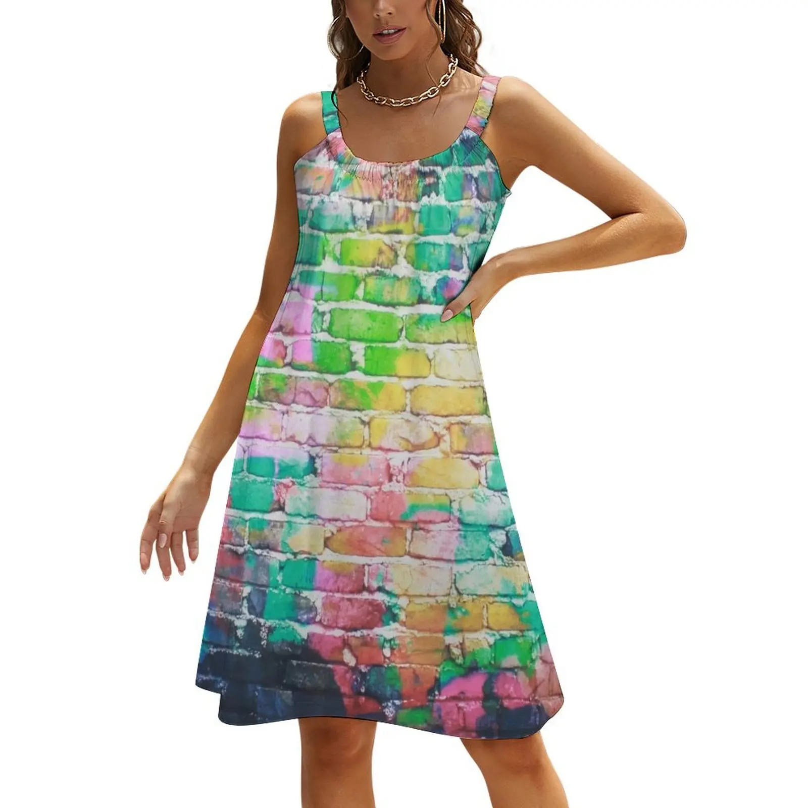 

colorful brick wall Beach Sling Skirt clothes for women womens dress