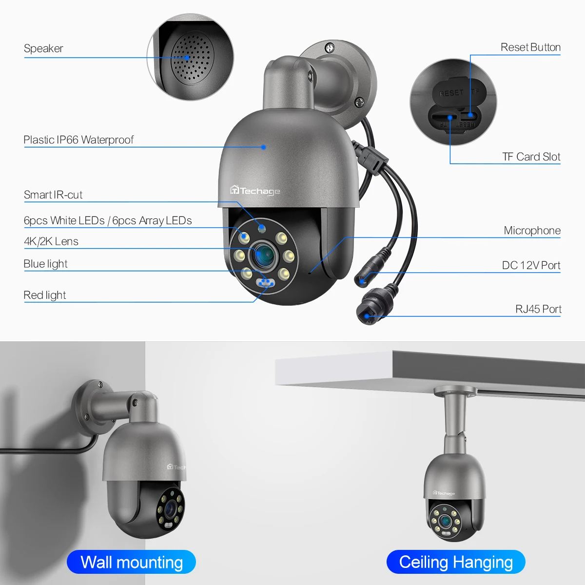 Pack 2x Câmara Vigilância 2K WiFi Exterior Áudio Bidirecional PTZ 360°