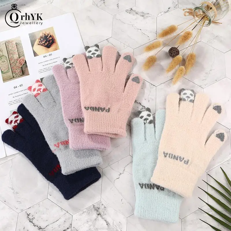 

1Pair Winter Thermal Gloves Touch Screen Women Warm Windproof Thickened Full-finger Gloves For Running Cycling Outdoor Sports