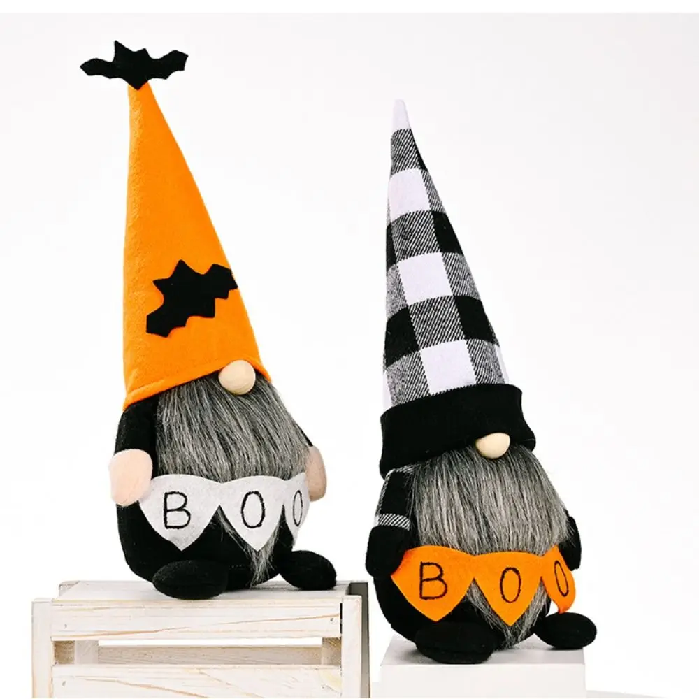 Long Beard Halloween Elf Dwarfs Dolls Bat Orange Hat Boo Gingerbread Dwarf Dolls Cartoon Handmade Halloween Gnomes Decorations