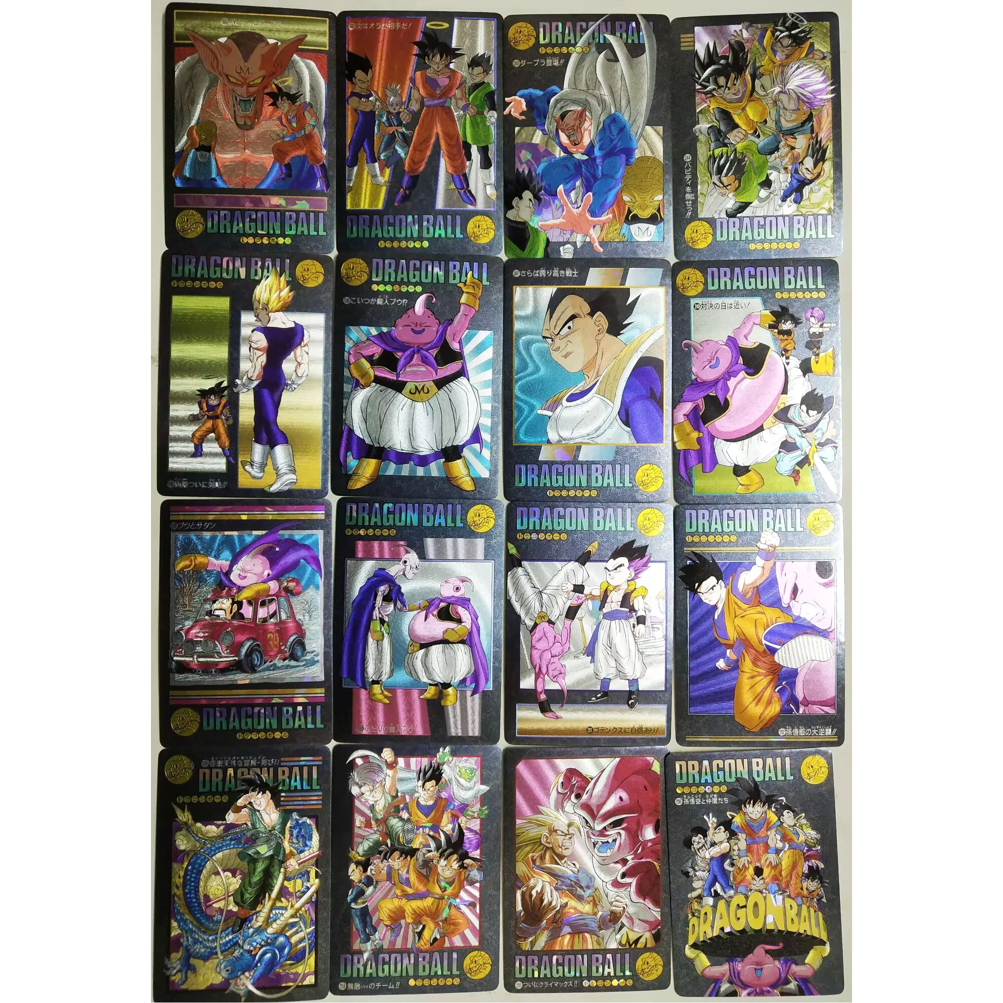 54+5Pcs/set Dragon Ball Z Super Saiyan Goku Gohan Trunks Majin Buu Cell Texture Flash Cards Classic Anime Collection Cards Toys
