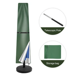 Durable Waterproof Garden Umbrella Protective Cover with Telescopic Pole and Zipper - Green