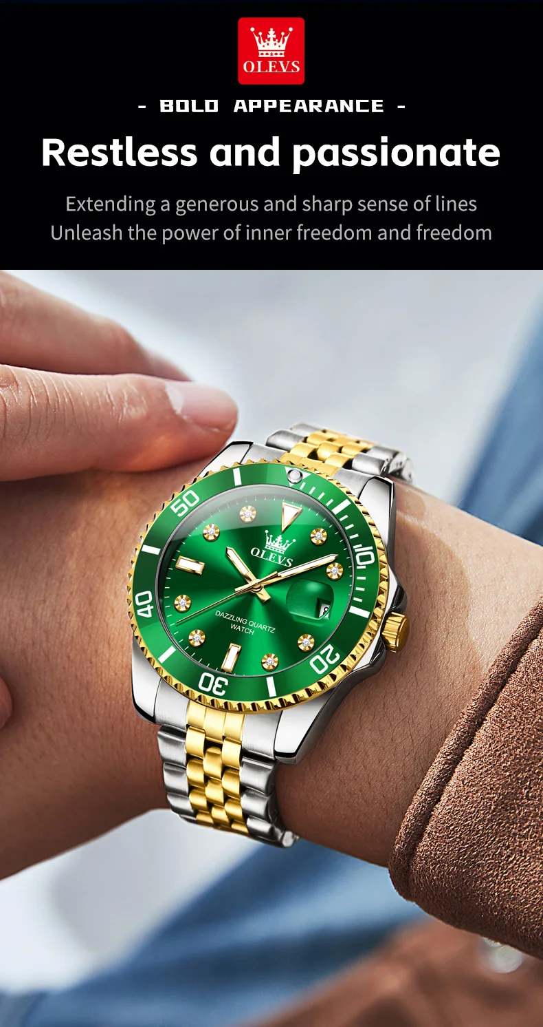 Luxury Mens Analog Quartz Watch - Submarine Series with One-Way Bezel