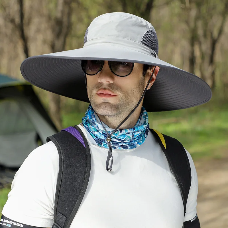 15CM Large Brim Hat Men Sunscreen Cap Sun Summer Outdoor Mountaineering Travel Face Protection Neck Fisherman Caps M15