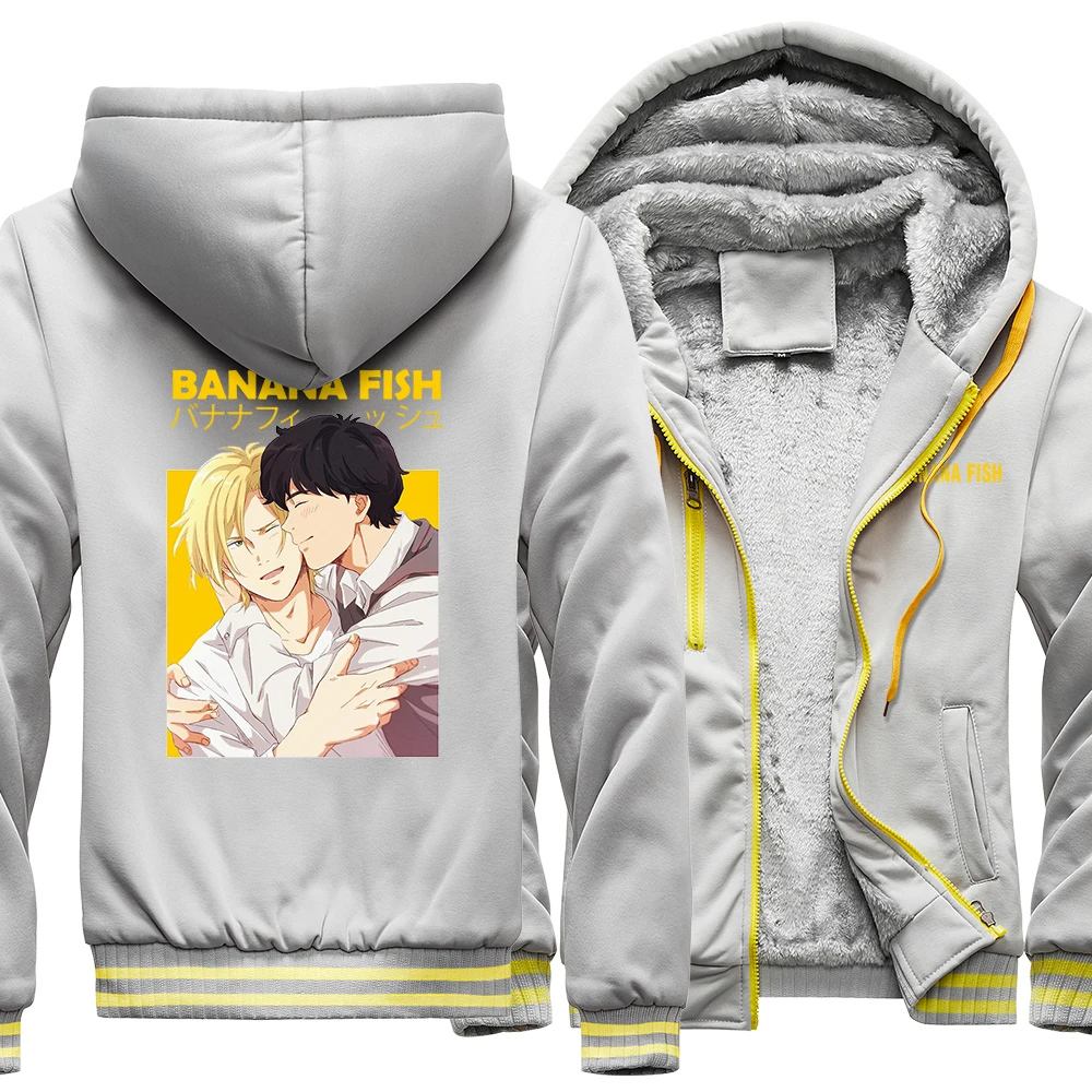 

Best Friend Character Banana Fish Anime Manga Print Mens Zipper Coats Fashion Winter Thicken Clothing Casual Male Long Sleeves