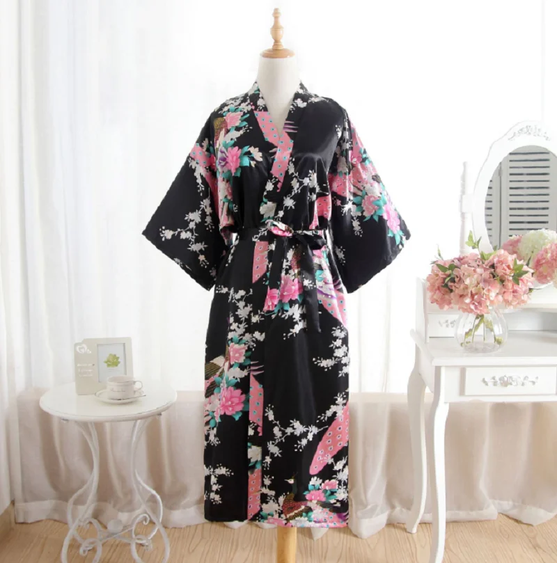 Wholesale New Women Japanese Kimono Robe High Quality Silk Long Nightgown Fashion Printing Loose Comfortable Ladies Pajamas japanese kimono sexy cosplay outfit for women style robe costumes pajamas
