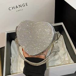 Knot Handle Rhinestones Evening Clutch Bag Luxury Designer Crystal Diamonds Handbag Purse Cute Love Heart Crossbody Bag Mini