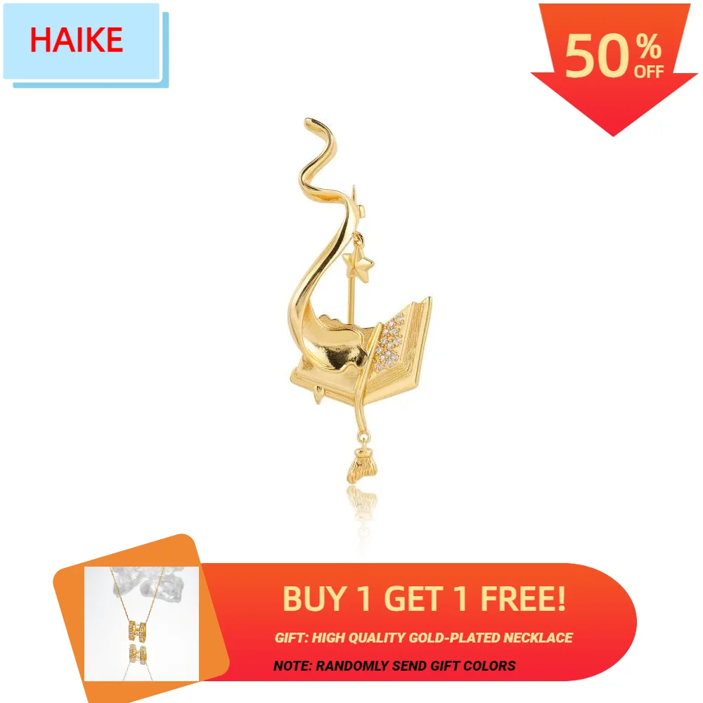 

HAIKE S925 sterling silver brooch original book element collar pin plated real gold fashionable personalized simple versatile