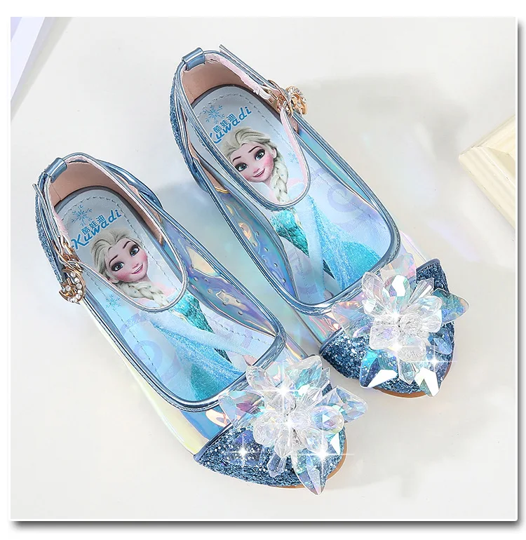 Fantasia Frozen Shoes for Girls leather Sandal Children's Shiny Snow Queen Princess Party Elsa High Heels Leather Crystal Shoes