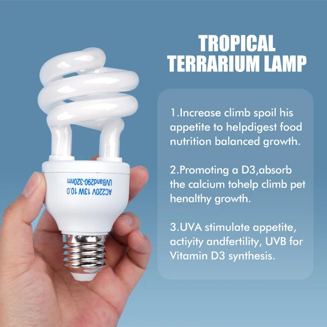 13W 26W Reptile UVB Heating Lamp Bulb 5.0 10.0 Calcium Supplement Lamps Bulbs Reptiles Box Lighting for Snake Lizard Turtle 220V 4
