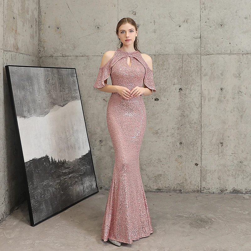 2024 New Birthday Prom Party Banquet Evening Dress Elegant Long Short Sleeve Sequins Vintage Sequins Empress Prom Dress