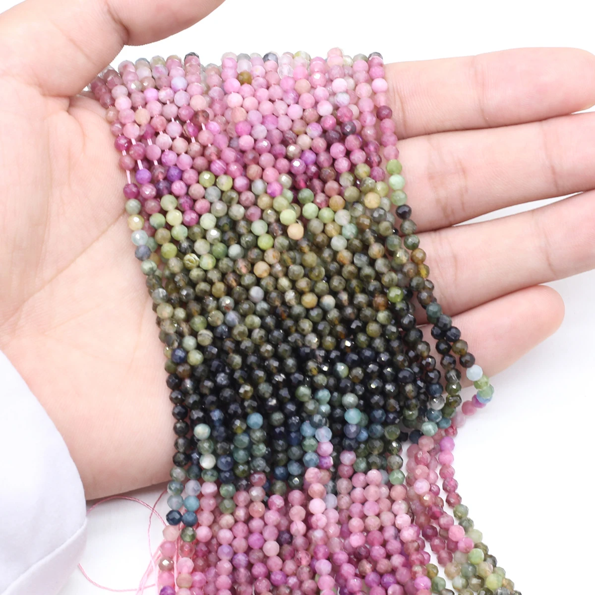 

3mm Natural Stone Tourmaline Quartz Gradient Color Faceted Loose Spacer Beads for Jewelry Making DIY Necklace Accessories 36cm
