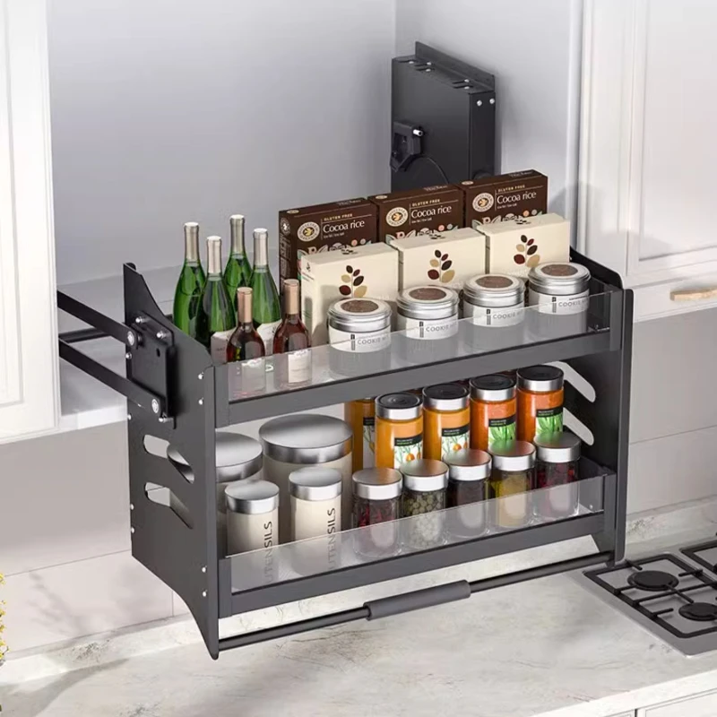 Kitchen Storage Accessories Hanging Cabinet Lifting Basket Kitchen Cabinet Pull-down Seasoning Basket Top Up and Down Cu