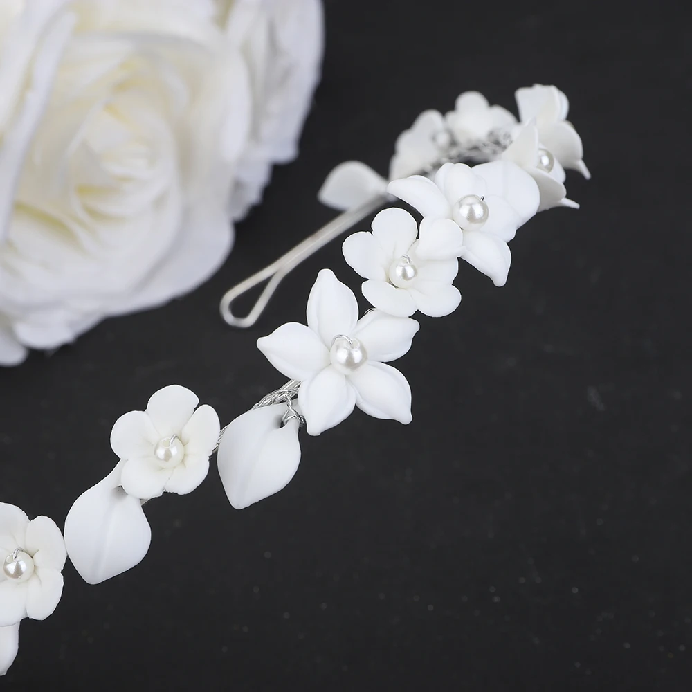White Big-Small Handmade Ceramic flower Crown Bridal Hair Accessories Wedding Head Jewelry Tiare Headdresses For Girlfriend