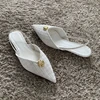 2025 Woman White Fabric High Heels Chic Metal Inlaid Slingback Kitten Heel Shoes Summer Elegant Female Office Low Heels Sandals 3