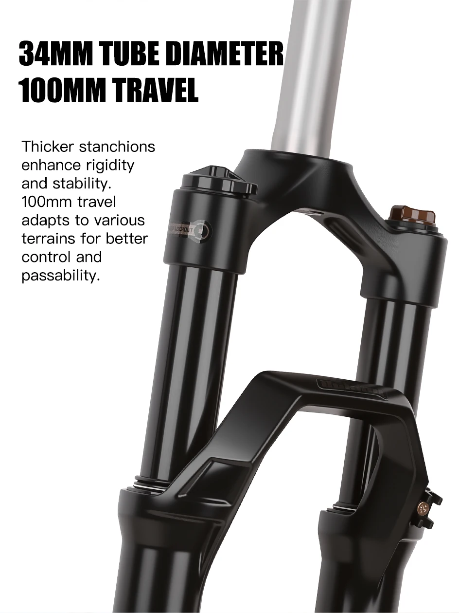 Description Picture 5 of itemBOLANY 27.5/29 Inch Mountain Bike Spring Fork MTB Suspension Fork Lock Shock 100mm Travel Aluminum Alloy Bicycle Suspension Fork