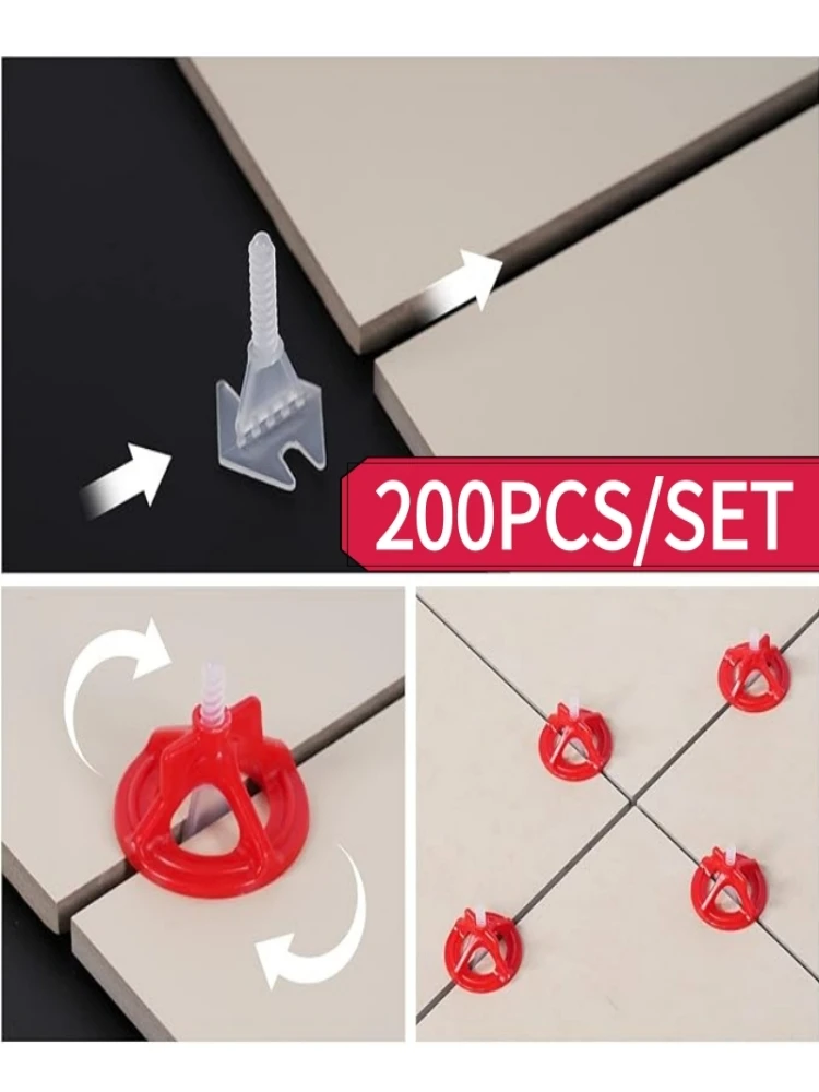 200-Piece Tile Leveling System Kit with Reusable Caps and Adjustable Spacers