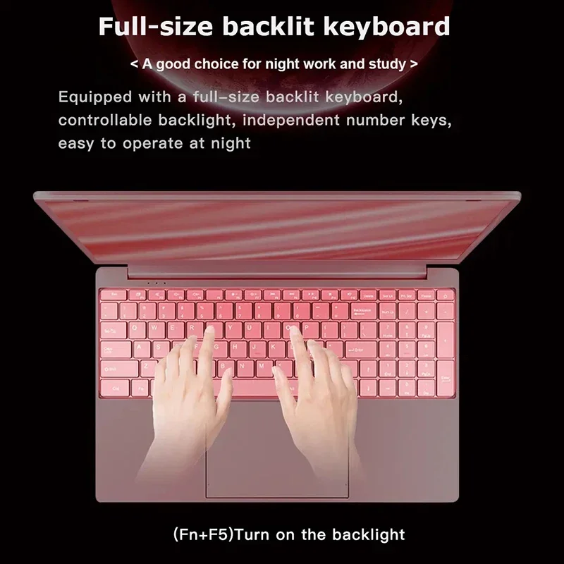Cheap Stylish Pink 15.6" Laptop: Windows 10 Office Education Intel Celeron N5095, 16GB RAM, 1TB SSD, Dual WiFi, Narrow Bezels. 3