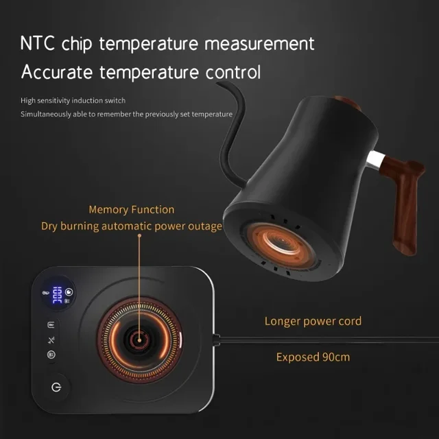 Electric Gooseneck Kettle 900ML Hand Brew Coffee Pot Smart Teapot Temperature Control Pot Rapid Heating Kettle 110v/220v 3