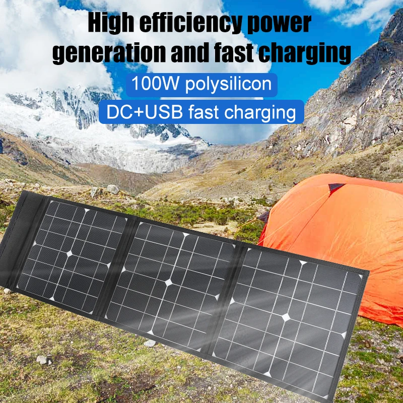 

100W 18V Foldable Solar Pack Monocrystalline Silicon DC+USB Fast Charge Solar Panel for Outdoor Cycling Climbing Hiking Camping