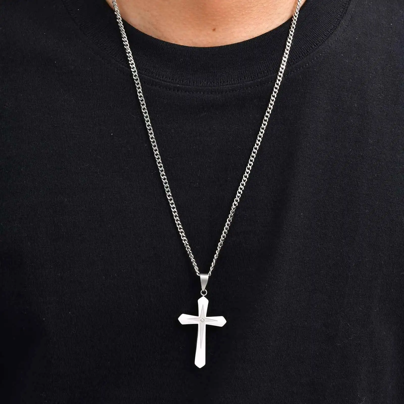 Minimalist Cross Necklace for Men,Never Fade Metal Cross Pendant,Casual Jewelry Gift