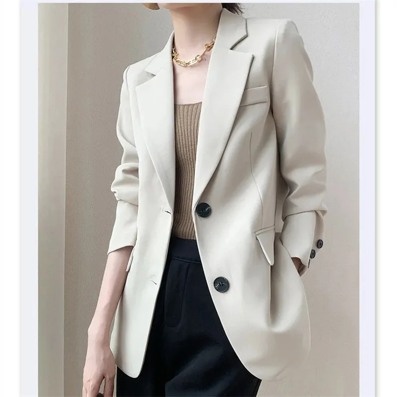 c2022 New Off-White Blazer Jacket With Lining Female Spring Korean Fashion Black Suit Jackets Female Vintage design Coat
