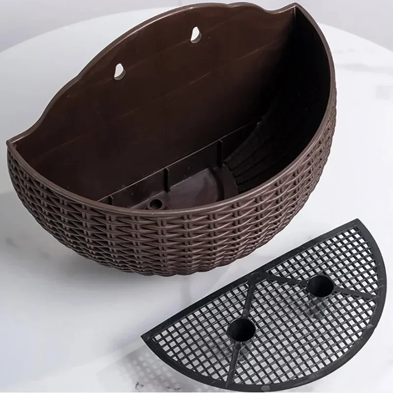 Imitation Rattan Wall-mounted Semi-circular Flower Basket No-punching Outdoor Garden Balcony Hydroponic Flower Pots Home Decor