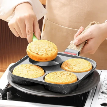 Padella per uova a quattro fori con coperchio Padella antiaderente Mini pietra di mica per uso domestico Padella per colazione Macchina per friggere le uova Utensile da cucina 1