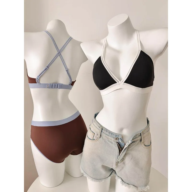 Contrast Colour Triangle Bra Seamless French Style Wireless Bralette_voghion.com