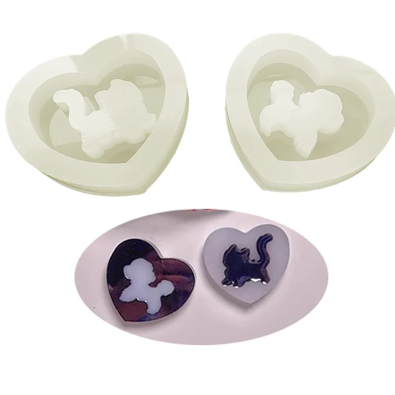 DIY 하트 고양이 개 셰이커 금형 실리콘 에폭시 수지 금형 쥬얼리 도구 쥬얼리 액세서리