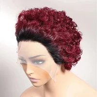 Perruque Lace Front Wig naturelle brésilienne ondulée, cheveux courts et bouclés, coupe Pixie, 13x1, perruque Bob transparente, pour femmes 3