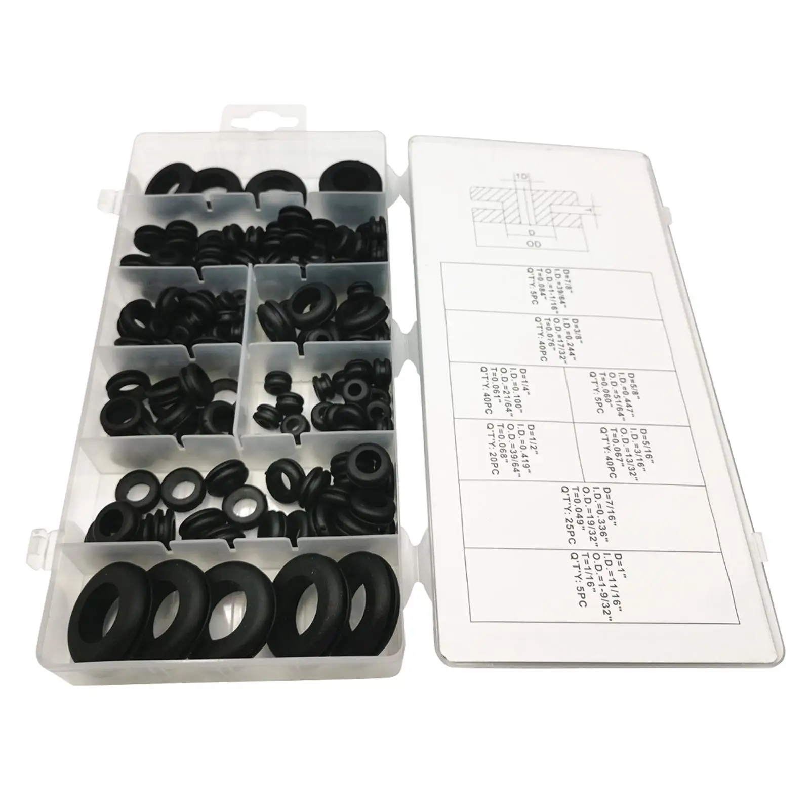180 Pieces Rubber Grommets Wire Gasket Kit Ring Grommets Assorted Sizes Replacements Accessory for Cables Wires