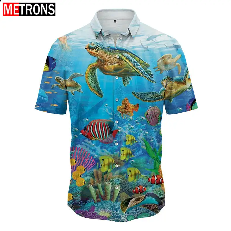 2023 New Button Men's Shirt Ocean Underwater World Pattern Hawaiian Mock Neck Shirt 3D Printing Process Summer Short Sleeve summer underwater sinking swimming pool toys swimming diving training torpedoo octopus water games training diving pool toys kid