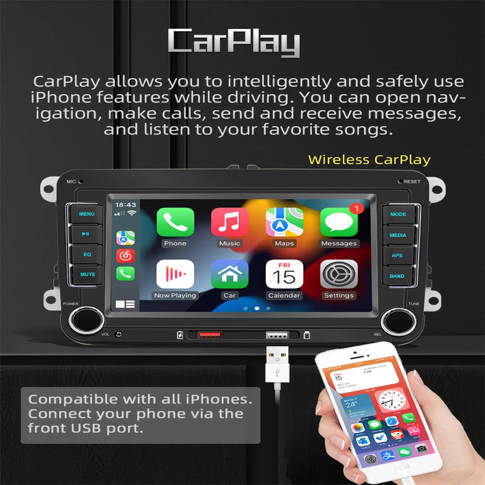 Car Multimedia Central Radio 2 Din 7 Car Autostereo MP5 Player Android  Auto Apple Carplay Car Bluetooth Audio For VW - AliExpress