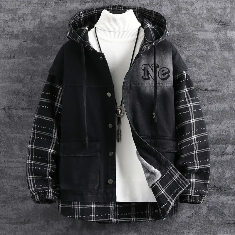 

New Plaid Men Jacket Casual Fleece Jacket Coats Men Warm Parka Jacket Coat Outwear Men Jacket Coat Clothing Streetwear Hombre