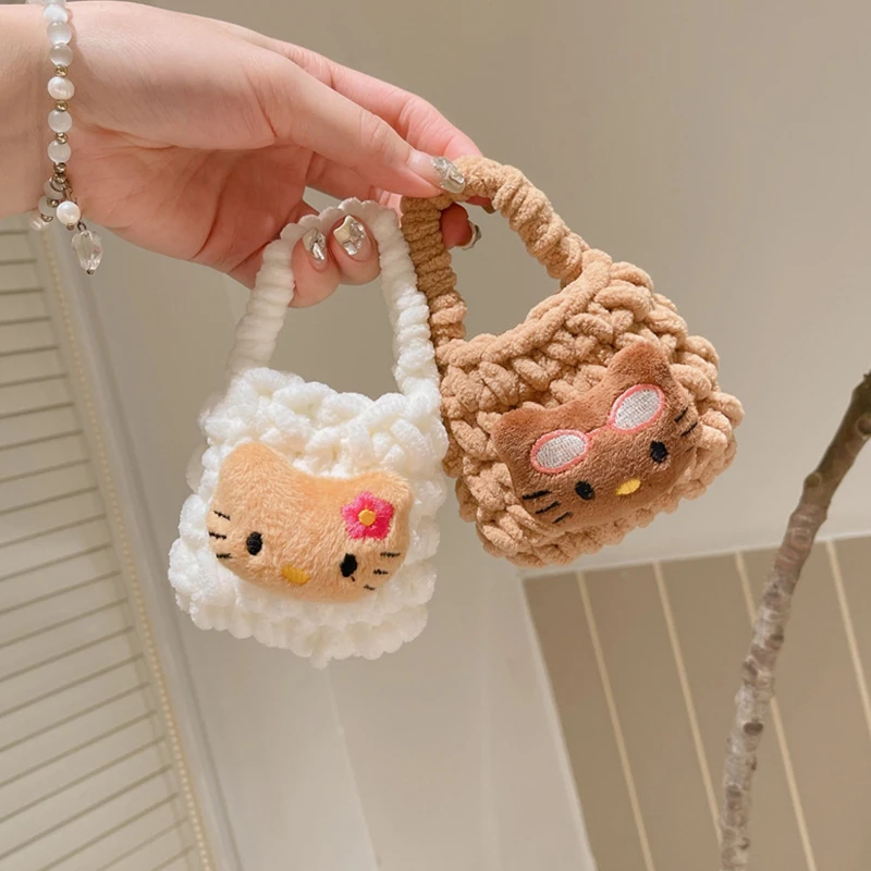 

Плюшевая вязаная сумка Kt Cat, чехол для маленькой сумки для хранения Kt, Мягкая Милая пушистая Bluetooth зарядная коробка, чехол для наушников