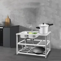 Commercial Stainless Steel Sink Freestanding Utility Sink with Faucet Kitchen Sinks Freestanding with Cabinet Double Bowl 1