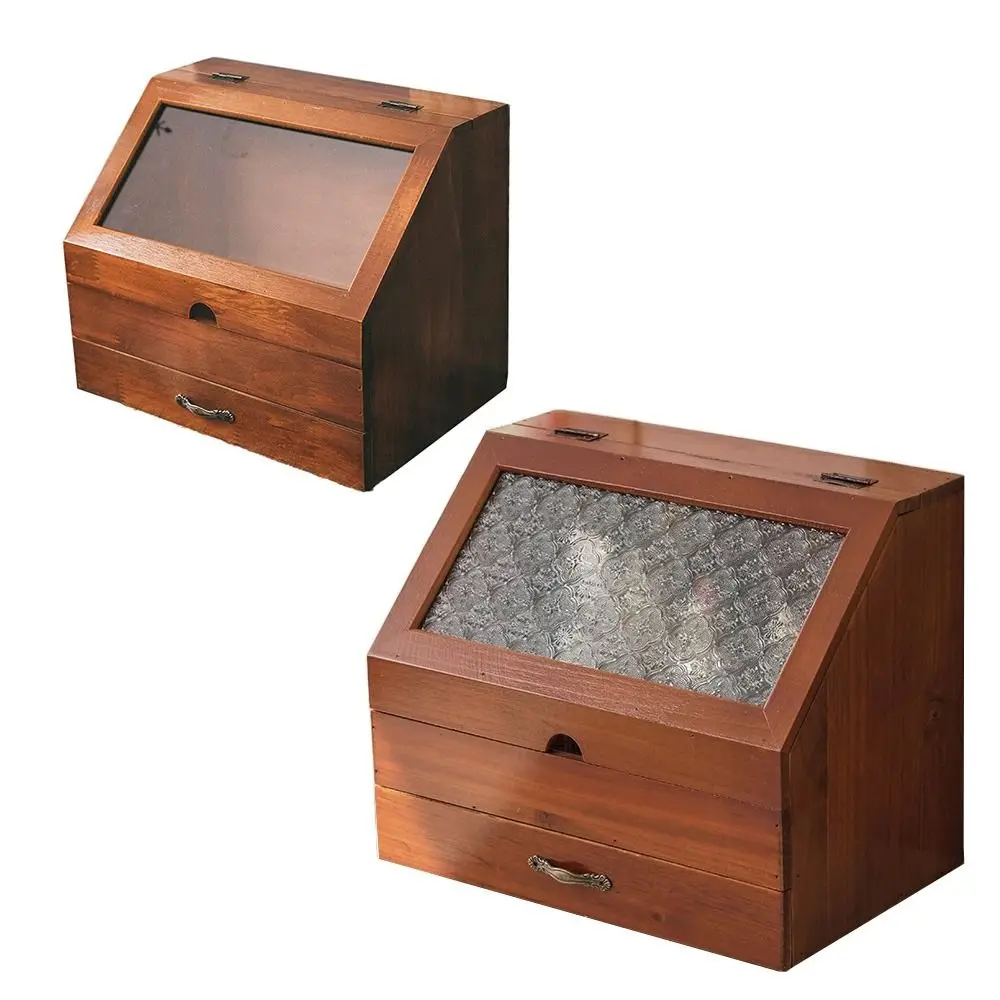 

Glass Baffles Drawer Storage Box Dust-proof Multi-purpose Display Case Removable Vintage Wood Jewelry Storage Organizer