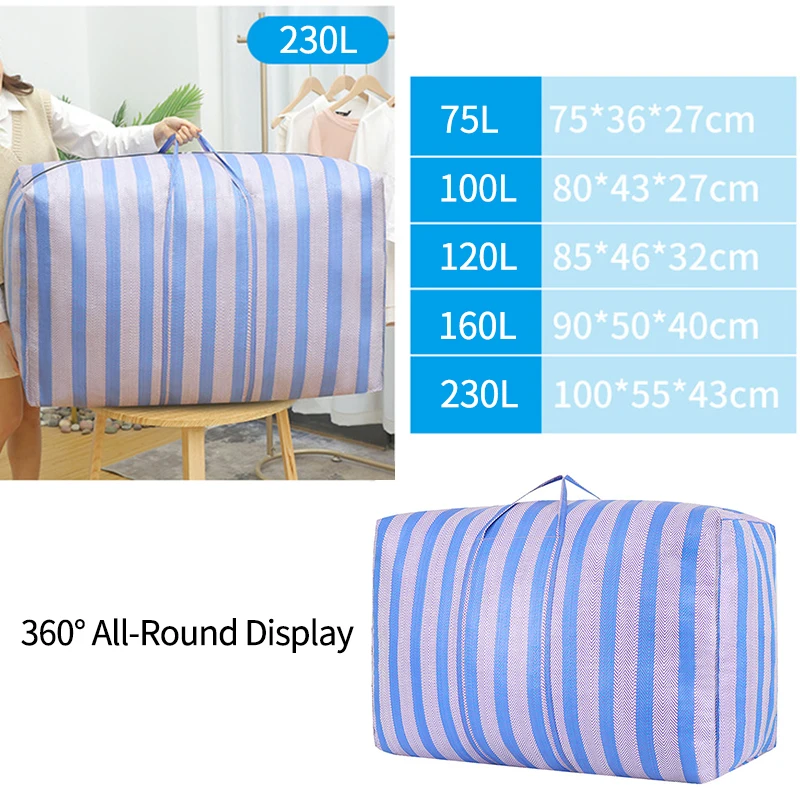 Large Capacity Storage Bag Stripe Quilt Blanket Bag Clothes Storage Bags Zipper Moving Sac Durable Wardrobe Organizer Hand Tote 2